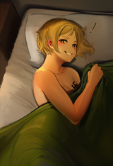 1girl, {{{artist_usergore}}}, indoors, bedroom, bedsheets, pillow, from above, s-759960677