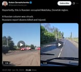 Reportedly, this is Russian-occupied Makiivka, Donetsk region. 14-06-2025, A Russian column was struck. Russians report dozens killed and injured