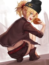 anime girl saber of red fate tomboy eating a borgor maga utlra