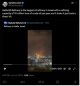 Screenshot 2025-06-14 at 16-41-54 (9) Carolina Lion on X Haifa Oil Refinery is the largest oil refinery in Israel with a refining capacity of 10 million tons of crude oil per year and it looks it just took a direct hit. _ X
