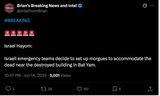 Screenshot 2025-06-14 at 23-44-00 (9) Brian’s Breaking News and Intel on X #BREAKING 🚨🚨🚨🚨🚨 Israel Hayom Israeli emergency teams decide to set up morgues to accommodate the dead near the destroyed building in Bat Yam. _ X