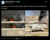 Damage to oil tanks following last night&#039;s Israeli attack on the Shahran oil depot. 15-06-2025