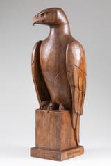 Wilhelm Siegmund Anton Louis Krieger (Norderney, Province of Hanover, German Reich 1877-1945 Herrsching am Ammersee, Upper Bavaria, Occupied Germany) Perched Eagle, Allach SS porcelain design Model K10 - Glazed wood 1938 (view 1)