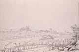 José María Avrial y Flores (Madrid 1807-1891 ibid.) View of the city of León from the lane of Asturias - ink on paper 1845