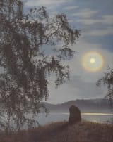 Gustaf Fjaestad (Stockholm, U.K. of Sweden-Norway 1868-1948 Arvika, Värmlands län, Kingdom of Sweden) Moonlight over Engelbrektsholmen - Oil on cardboard-min