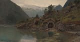 Anders Askevold (Norwegian, 1834-1900) - Båtnaust ved Fjærlandsfjorden, 1885 (oil on plate)