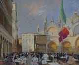 Italico Brass (Gorizia, Princely County of Gorizia and Gradisca, Austro-Hungarian Monarchy 1870-1943 Venice, Venezia Euganea, Kingdom of Italy) Caffé Lavena in piazza San Marco in Venice - Oil on canvas 1911