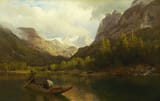 Hans Fredrik Gude (Christiania, Norway, U.K. of Sweden-Norway 1825-1903 Berlin, German Reich) Gosausee - Olje på lerret 1871