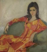 Mehdi Vishkai (Rasht, Gilan Province, Guarded Domains of Iran 1920-2006) Portrait of a seated woman - Oil on canvas 1350 (1971)-min