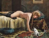 Gheorghe Catargi (Reni, Bessarabia Governorate, Russian Empire 1894-1963 Gherla, Cluj County, Romanian People&#039;s Republic) The cat play - Oil on canvas 1924