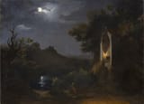Giovanni Battista Camuccini (Rome, State of the Church 1819-1904 Rome, Kingdom of Italy) Notturno sul lago di Albano dalla Chiesa dei Riformata (Night on Lake Albano from the Reformed Church) - Olio su tela c.1840