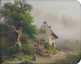 Josef Matěj Navrátil (Slaný, Rakovnický kraj, Kingdom of Bohemia, H.R.E. 1798-1865 Prague, Kingdom of Bohemia, Empire of Austria) Dům u cesty (House by the road) - Kvaš na stříbře c.1840-min
