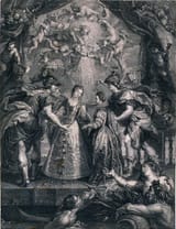 Peter Paul Rubens (Siegen 1577-1640 Antwerp) Exchange of the two queens - oil on canvas 1625c [1710 lithograph copy by Benoit Audran]