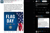 Pentagon posts Flag Day tribute on X with graphics resembling Russian flags. 15-06-2025