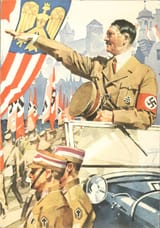 Ludwig Fritz Karl Emil Heinrich Hohlwein (Wiesbaden, Province of Hesse-Nassau, German Reich 1874-1949 Berchtesgaden, Free State of Bavaria, F.R.G.) The Führer saluting SA men with the Nuremberg Castle in the background - Watercolour c.1937-min