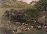 Carl Georg Scheuermann (Copenhagen, Kingdeom of Denmark, Denmark-Norway 1803-1859 Copenhagen, Kingdeom of Denmark) Small stream along a stony path - Oil on paper-min