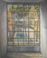 Taher Pour Heidari (Rafsanjan, Kerman province, Islamic Republic of Iran 1984-) View of a courtyard with a pool - Oil on canvas 1392 (2013)