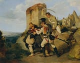 Carl Vincenz Schindler (Vienna, Empire of Austria 1821-1842 Laab im Walde, Lower Austria, Empire of Austria) Die Gefangennahme des Spions (The capture of the spy) - Öl auf karton 1838-min