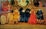 Spanish School - Double wedding between two Inca women and two Spaniards in 1558 c1750 (panel) - (MeisterDrucke-105149)