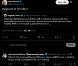 Ukrainians be like &#039;wtf...&#039; 13-06-2025, DarthPutinKGB, Initial reports that American, British, and even French strike aircraft have entered Middle Eastern airspace to help