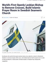 swedish lesbian bishop takes down crosses for islam