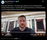 President Zelensky, &#039;The Americans asked us not to strike Russia’s energy infrastructure—shortly after, Russia launched a combined attack on our energy facilities in Kremenchuk&#039; 15-06-2025