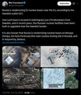 Russia is modernizing its nuclear bases near the EU, according to the Swedish outlet SVT. 16-06-2025, base is located in Kaliningrad, just 270 kilometers, Sweden