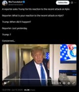 A reporter asks Trump for his reaction to the recent attack on Kyiv 17-06-2025, Reporter, What is your reaction to the recent attack on Kyiv, HD