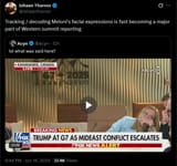 Tracking, decoding Meloni&#039;s facial expressions is fast becoming a major part of Western summit reporting 16-06-2025, lol what was said here HD