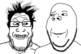 29---2soyjaks-areyousoyingwhatimsoying-glasses-hair-lookingateachother-raisedeyebrow-smirk-soyjak-stubble-subvariant-wholesomesoyjak-template-variant-gapejak-variant-markipliersoyjakpng
