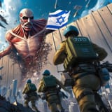 ai_art_giant_muscle_man_breaking_zionist_isreali_palestine_walls_futurecity