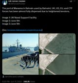 The port of Manama in Bahrain used by Bahraini, UK, US, EU, and CTF forces has been almost fully dispersed due to heightened tensions. 17-06-2025