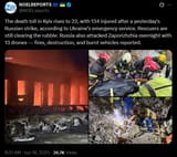 The death toll in Kyiv rises to 22, with 134 injured after a yesterday&#039;s Russian strike, according to Ukraine’s emergency service. Rescuers are still clearing 17-06-2025