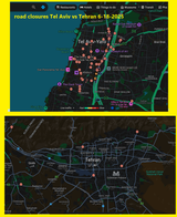 road closures Tel Aviv vs Tehran 6-18-2025