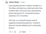 prison for questioning holocaust numbers in youtube comment