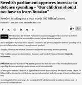 Swedish parliament approves increase in defense spending – Our children should not have to learn Russian - Suomenmaa.fi