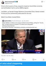 Screenshot 2025-06-19 at 05-23-25 Glenn Greenwald on X Prior to the invasion of Iraq weapons inspector Scott Ritter correctly warned Saddam had no active WMD program. Joe Biden as Senate Foreign Relations Committee Chair falsely insisted he did a[...]
