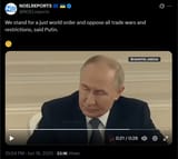 We stand for a just world order and oppose all trade wars and restrictions, said Putin. 18-06-2025