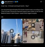 Israel-Iran - A thread covering all events - Day 7 19-06-2025 Iran launched approximately 30 missiles toward Israel, Soroka Medical Center