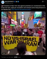 Protesters in New York rally against potential U.S. involvement in the Israel-Iran war, urging de-escalation and restraint amid rising tensions 19-06-2025 HD