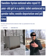 2020-10-22 Sweden Syrian national who raped 12-year-old girl in a public toilet sentenced to gender talks; avoids deportation and jail time - Remix News Cultural Enrichment Diversity Rapefugees White Genocide