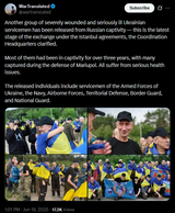 Another group of severely wounded and seriously ill Ukrainian servicemen has been released from Russian captivity 19-06-2025