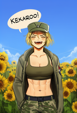 1girl, cowboy shot, artist_usergore, sunflower field, blue sky, s-3802476653(1)