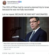 Pfizer CEO Bourla refuses his own covid jab