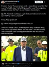 President Trump, &#039;Two very simple words - unconditional surrender. That means I&#039;ve had it, okay, I&#039;ve had it, I give up. No more&#039; 18-06-2025 HD