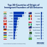Bar chart shows the top 20 countries of origin of US unicorns