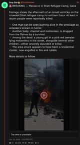Screenshot 2025-06-19 at 21-42-33 Drop Site (@DropSiteNews) 🚨 BREAKING — Massacre in Shati Refugee Camp Gaza Footage shows the aftermath of an Israeli airstrike on the crowded Shati refugee camp in northern Gaza. At least a dozen people were[...]