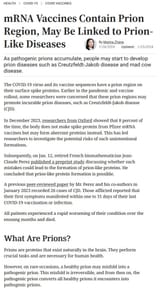 mRNAVaccinesContainPrionRegionMayBeLinkedToPrionDisease