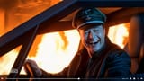 elon_musk_cybertruck_nazi_hat_laughing_fire_background_leather_jacket