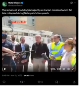 Screenshot 2025-06-19 at 22-39-59 (10) Mats Nilsson on X The remains of a building damaged by an Iranian missile attack in Tel Aviv collapsed during Netanyahu&#039;s live speech. https __t.co_D3p47o8qLj _ X